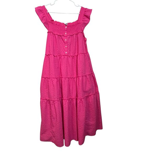 Old Navy XL Pink Tiered Midi Dress Boho Button Front Ruffle Straps Smoked - Picture 1 of 6